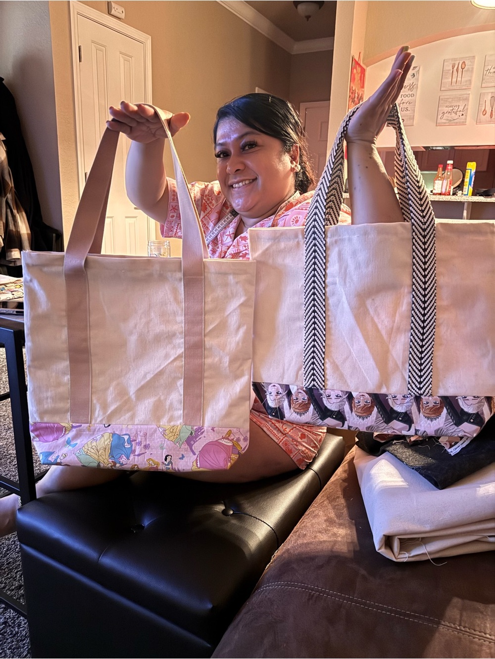 Canvas Tote Bag with Pink Accents - Unbranded sewn by LoveRuvian